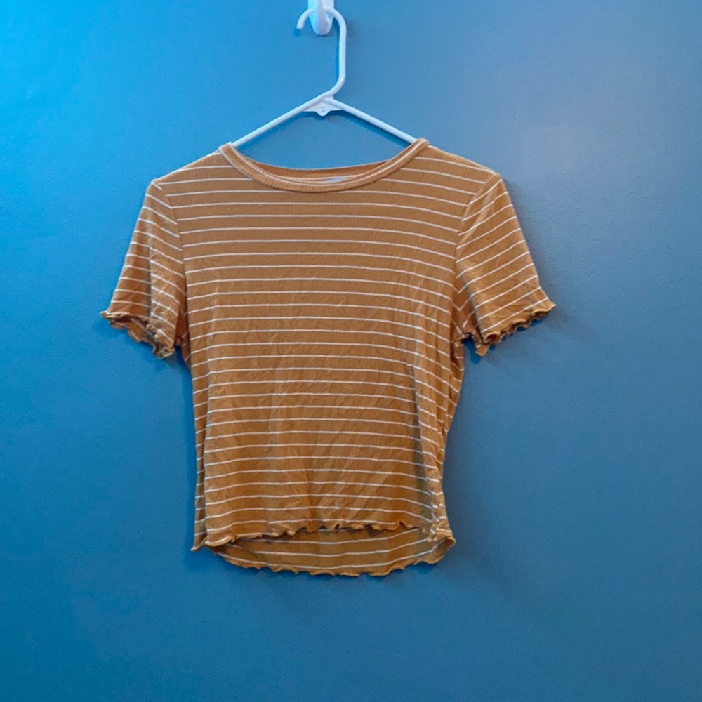 Yellow And White Striped Crop Top